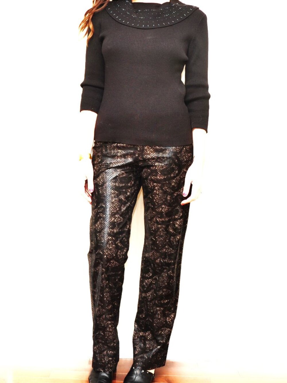 90s Danier Sexy Snakeskin Print Kid Brown Leather Side Zipper Pants